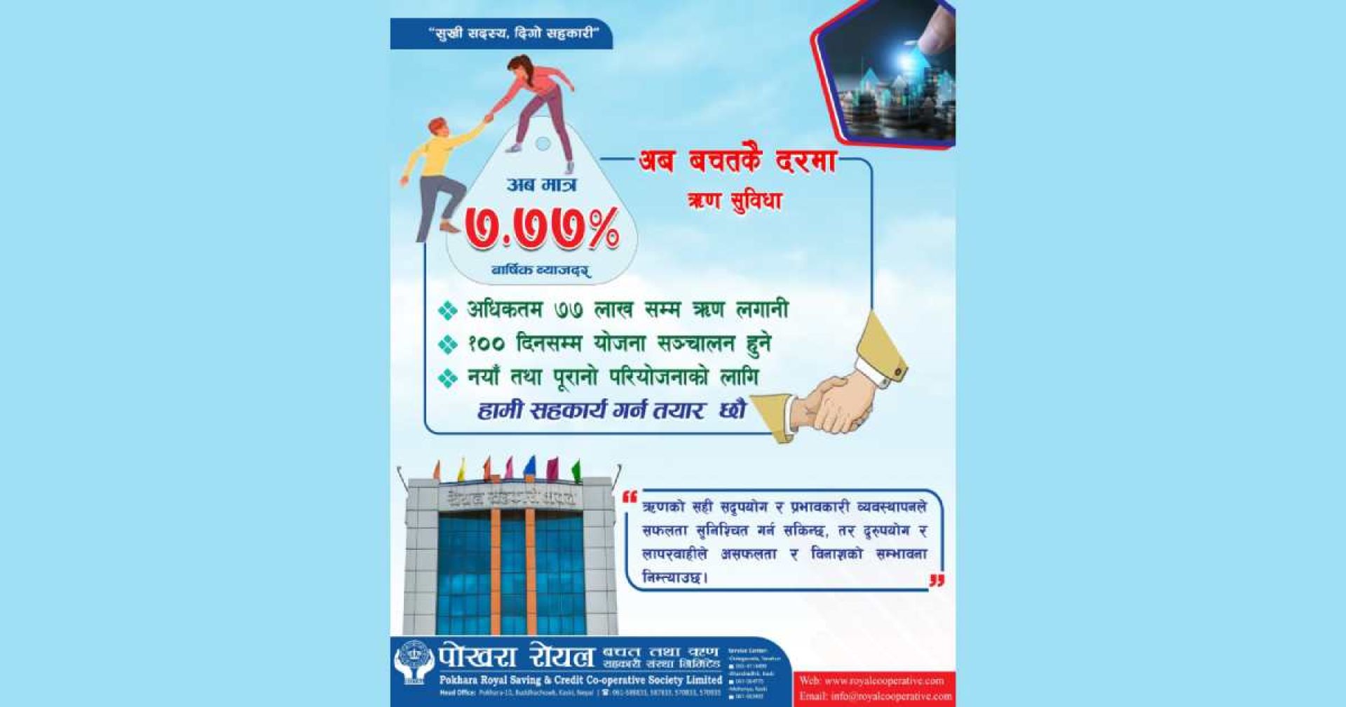 सबैभन्दा सस्तो ब्याजदरमा कर्जा उपलब्ध गराउँदै पोखरा रोयल साकोस